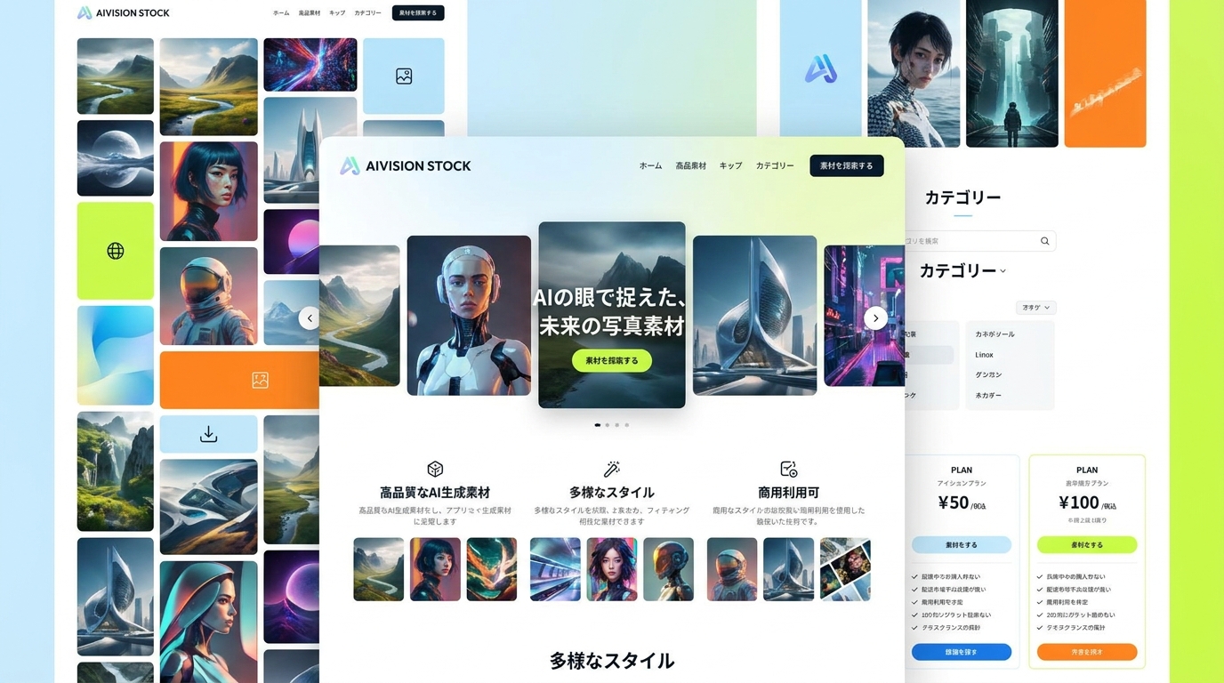 AI生成素材で作られたホームページのデザインイメージ