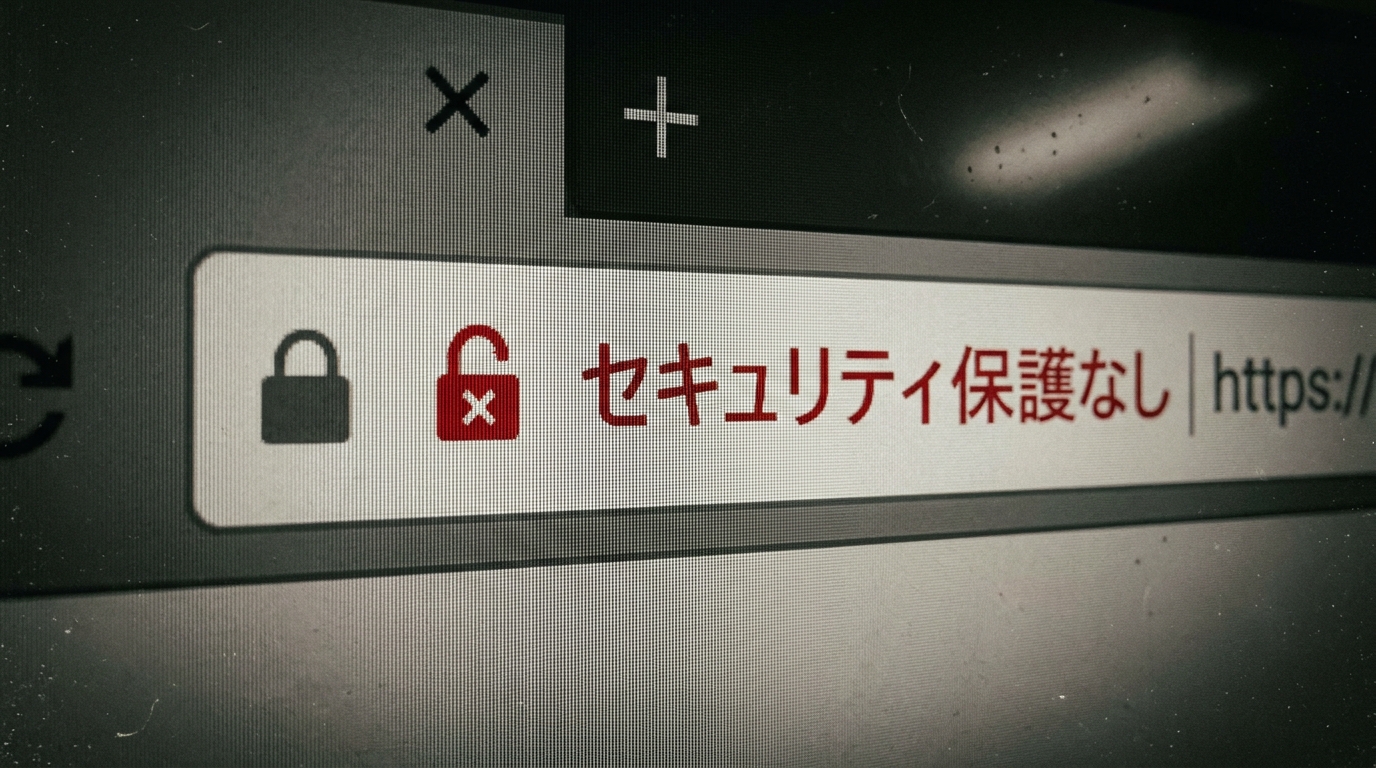 ブラウザに表示されたセキュリティ警告と鍵マークのイメージ