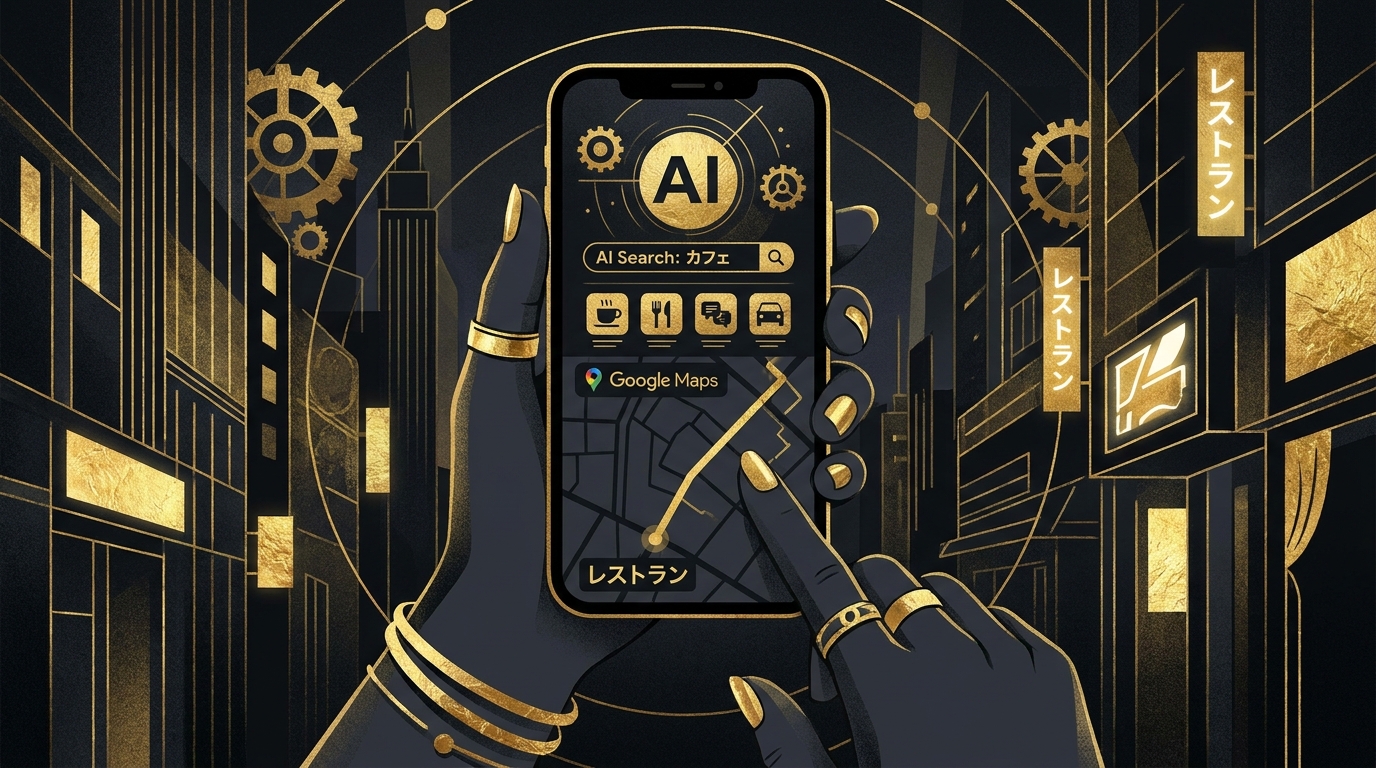 スマートフォンでAI検索やGoogleマップからお店を探しているイメージ