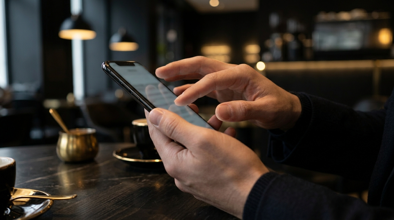スマートフォンで見にくいホームページを確認している手元のイメージ