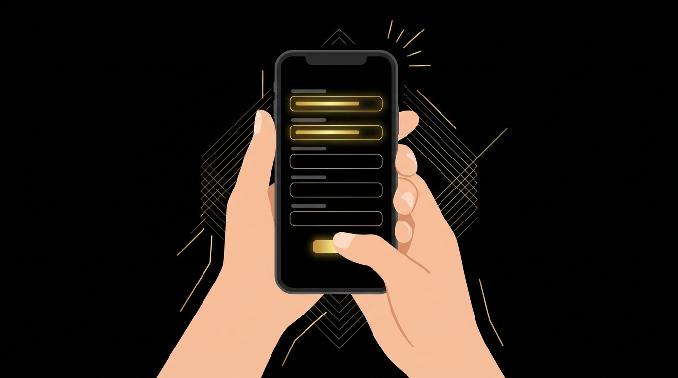 一部の項目が空欄のままのヒアリングフォームを、スマートフォンで入力している手元のイメージ